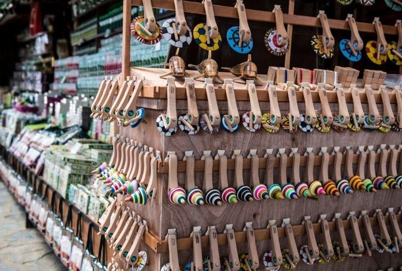 various key chains offered at a local gift shop